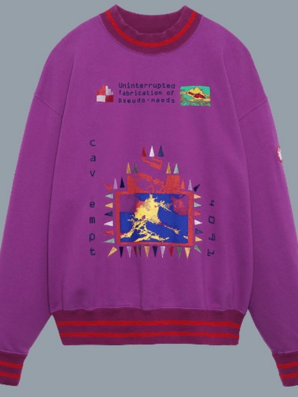 Cav Empt Uninterrupted Purple Embroidered Crewneck